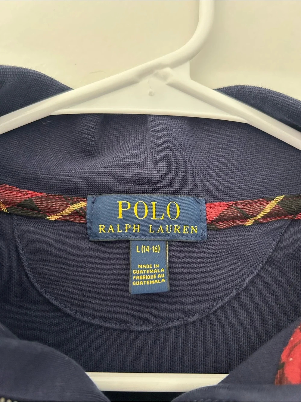 Boy’s size L (14-16) Ralph Lauren Navy Half-Zip Sweatshirt with Orange Pony.